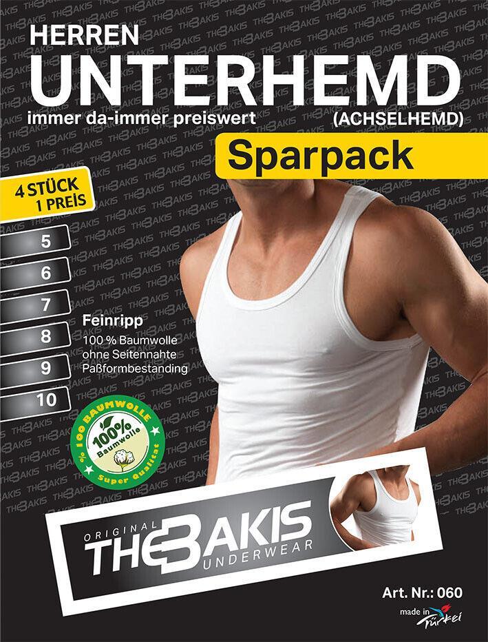 Herren Unterhemd 4er Pack Feinripp Farbe: weiß, Größe 9