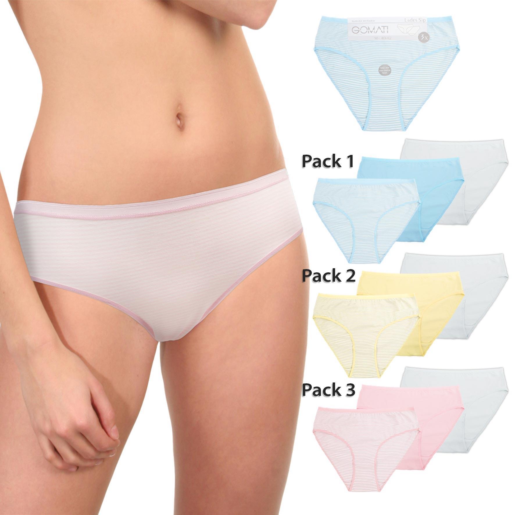 Damen Bikinislip 19115, gestreift, Pack 1,Gr.44/46, 3er-Pack